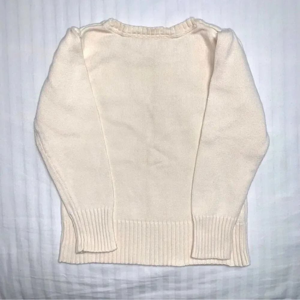 OshKosh Ivory Knit Snowflake Heart Applique Girl Pullover Puff Sleeve Sweater